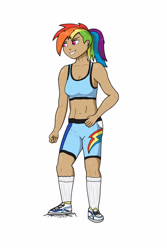 Size: 2000x3000 | Tagged: safe, alternate version, artist:harleneap, derpibooru import, rainbow dash, human, humanized, solo, tanned