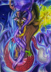 Size: 441x630 | Tagged: safe, artist:shadowingartist, derpibooru import, discord, draconequus, chaos, magic, solo, traditional art