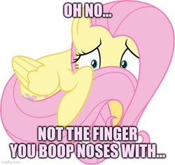 Size: 532x500 | Tagged: safe, artist:thegamerpainter, fluttershy, pegasus, pony, image macro, looking at you, meme, solo, this will end in boops