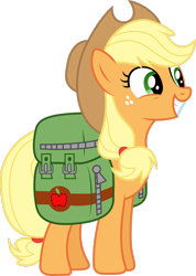 Size: 2066x2902 | Tagged: safe, artist:gamemasterluna, derpibooru import, applejack, earth pony, pony, somepony to watch over me, backpack, cute, female, jackabetes, mare, simple background, smiling, solo, transparent background, vector