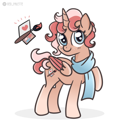 Size: 1200x1200 | Tagged: safe, artist:redpalette, derpibooru import, oc, alicorn, alicorn oc, clothes, commission, cute, cutie mark, horn, scarf, smiling, wings