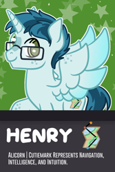 Size: 1800x2700 | Tagged: safe, artist:redpalette, derpibooru import, oc, alicorn, alicorn oc, badge, bust, commission, cutie mark, glasses, horn, id, male, smiling, stallion, wings