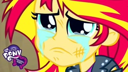 Size: 1280x720 | Tagged: safe, derpibooru import, sunset shimmer, equestria girls, equestria girls (movie), crying, cute, defeated, equestria girls logo, sad, shimmerbetes