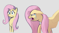 Size: 1920x1080 | Tagged: safe, artist:hitsuji, derpibooru import, fluttershy, pegasus, pony, angry, crying, gray background, sad, shocked, simple background