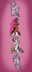 Size: 264x579 | Tagged: safe, artist:solarist97, derpibooru import, oc, oc only, oc:prince concord, oc:prince crius, oc:princess fallacious, oc:princess skyla, hybrid, bust, female, interspecies offspring, male, offspring, parent:discord, parent:princess celestia, parents:dislestia, siblings