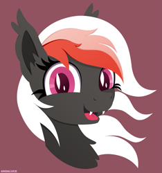 Size: 2281x2441 | Tagged: safe, artist:andaluce, derpibooru import, oc, oc:amaryllis, bat pony, bat pony oc, bust, female, lineless, mare, simple background, smiling, solo