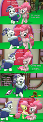 Size: 1920x5400 | Tagged: safe, artist:red4567, derpibooru import, li'l cheese, pinkie pie, rarity, earth pony, pony, unicorn, the last problem, 3d, clothes, comic, female, filly, hammerspace hair, magazine, older, older pinkie pie, older rarity, open mouth, robe, source filmmaker, trio, trio female