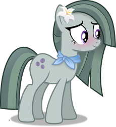 Size: 2929x3183 | Tagged: safe, artist:anime-equestria, derpibooru import, marble pie, earth pony, pony, blushing, clothes, cute, female, flower, flower in hair, mare, scarf, simple background, smiling, solo, transparent background, vector