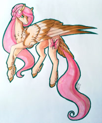 Size: 1920x2319 | Tagged: safe, artist:oneiria-fylakas, derpibooru import, fluttershy, pegasus, pony, solo, tail feathers, traditional art