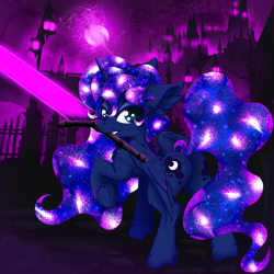 Size: 2500x2500 | Tagged: safe, artist:rurihal, derpibooru import, princess luna, alicorn, pony, butt, female, mare, moonbutt, mouth hold, solo, sword, weapon