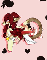 Size: 801x1024 | Tagged: safe, artist:yoonah, derpibooru import, oc, oc only, monster pony, original species, plant pony, pony, augmented tail, choker, colored hooves, cow plant pony, forked tongue, heart, horns, plant, solo, tongue out