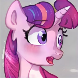 Size: 1024x1024 | Tagged: safe, artist:thisponydoesnotexist, derpibooru import, pony, unicorn, neural network, not cadance, not twilight sparkle, open mouth, solo