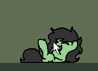 Size: 192x140 | Tagged: safe, artist:plunger, derpibooru import, oc, oc only, oc:anon filly, earth pony, pony, animated, bellyrubs, cute, eyes closed, female, filly, green background, hoofy-kicks, laughing, lying down, mouse cursor, ocbetes, on back, open mouth, simple background, smiling, solo, tickling