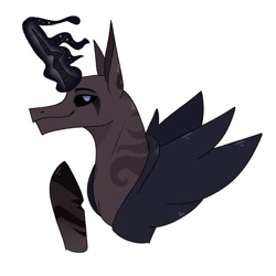 Size: 1003x1003 | Tagged: safe, artist:princess_skyresh_glow, derpibooru import, alicorn, pony, alicornified, black sclera, bust, glowing horn, horn, ponified, race swap, scp, scp-106, simple background, smiling, solo, white background, wings