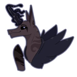 Size: 1003x1003 | Tagged: safe, alternate version, artist:princess_skyresh_glow, derpibooru import, alicorn, pony, alicornified, black sclera, bust, glowing horn, horn, ponified, race swap, scp, scp-106, simple background, smiling, solo, white background, wings