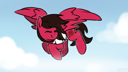 Size: 3840x2160 | Tagged: safe, artist:jellysiek, derpibooru import, pegasus, pony, clothes, commission, flying, lip piercing, male, mike fuentes, pierce the veil, piercing, ponified, shirt, sky, solo, spread wings, stallion, t-shirt, wings