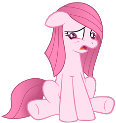 Size: 1186x1262 | Tagged: safe, artist:guruyunus17, derpibooru import, oc, oc only, oc:annisa trihapsari, earth pony, pony, ears, female, floppy ears, mare, not rarity, open mouth, pink body, pink hair, sad, simple background, solo, transparent background, vector