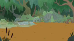 Size: 2264x1274 | Tagged: safe, anonymous artist, derpibooru import, edit, edited screencap, screencap, growing up is hard to do, bog, forest, mud, mud edit, no pony, quicksand, scenery