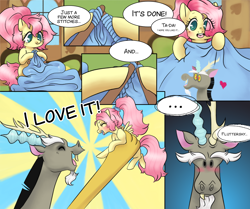 Size: 2000x1670 | Tagged: safe, artist:fluffleart, derpibooru import, discord, fluttershy, pegasus, pony, comic, cute, discoshy, female, male, shipping, smut, smut comic, straight