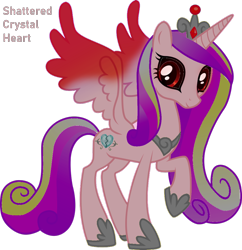 Size: 990x1024 | Tagged: safe, derpibooru import, princess cadance, alicorn, pony, .exe, broken, creepypasta, crown, crystal heart, heartbreak, jewelry, red eyes, regalia, shattered