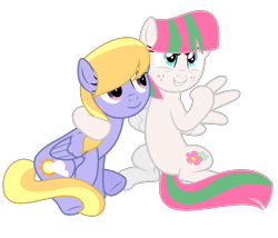 Size: 1688x1448 | Tagged: safe, artist:shybabychick, derpibooru import, blossomforth, cloud kicker, pegasus, pony, female, mare, simple background, transparent background