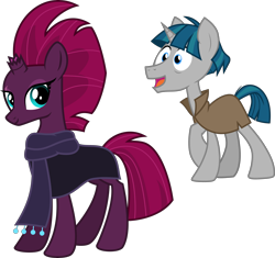 Size: 6342x5956 | Tagged: safe, alternate version, artist:cloudyglow, artist:melisareb, derpibooru import, edit, fizzlepop berrytwist, stygian, tempest shadow, pony, unicorn, my little pony: the movie, shadow play, .ai available, .svg available, absurd resolution, cloak, clothes, female, happy, high res, inkscape, looking at you, male, mare, open mouth, scarf, shipping, show accurate, simple background, stallion, straight, tempgian, transparent background, vector