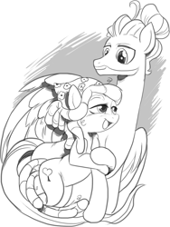 Size: 1094x1455 | Tagged: safe, artist:nauyaco, derpibooru import, tree hugger, zephyr breeze, earth pony, pegasus, pony, black and white, female, grayscale, lineart, male, monochrome, shipping, simple background, straight, white background, zephyrhugger