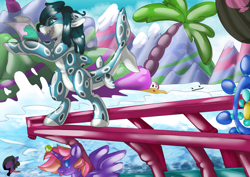 Size: 3048x2160 | Tagged: safe, artist:brainiac, derpibooru exclusive, oc, oc only, oc:mirin, alicorn, inflatable pony, original species, shark, shark pony, commission, duo, female, inflatable, mare, pool toy, solo