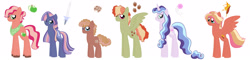 Size: 4989x1201 | Tagged: safe, artist:queenderpyturtle, derpibooru import, oc, oc only, oc:cavil cavalier, oc:chocolate trufflette, oc:dazzling diamond, oc:jonagold, oc:pippin, oc:silver knight, earth pony, pegasus, pony, unicorn, earth pony oc, female, horn, male, mare, next generation, offspring, parent:applejack, parent:big macintosh, parent:cheese sandwich, parent:fancypants, parent:flam, parent:flash sentry, parent:fluttershy, parent:pinkie pie, parent:quibble pants, parent:rainbow dash, parent:rarity, parent:twilight sparkle, parents:cheesepie, parents:flamjack, parents:flashlight, parents:fluttermac, parents:quibbledash, parents:raripants, pegasus oc, simple background, stallion, unicorn oc, white background