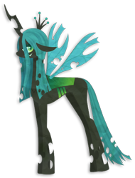 Size: 432x567 | Tagged: safe, artist:herbalentymologist, derpibooru import, queen chrysalis, changeling, changeling queen, ears, female, floppy ears, simple background, solo, transparent background