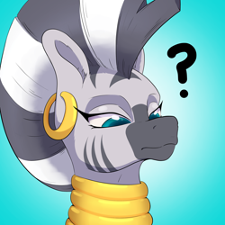 Size: 2200x2200 | Tagged: safe, artist:aquaticvibes, derpibooru import, zecora, zebra, bust, female, gradient background, high res, mare, portrait, question mark