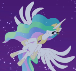 Size: 1030x961 | Tagged: safe, derpibooru import, screencap, princess celestia, alicorn, pony, twilight's kingdom, cropped, female, flying, solo, you'll play your part