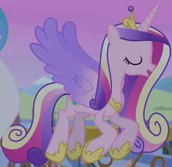 Size: 1250x1219 | Tagged: safe, derpibooru import, screencap, princess cadance, princess celestia, alicorn, pony, twilight's kingdom, cropped, female, flying, solo, you'll play your part