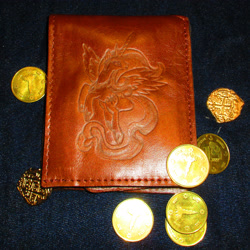 Size: 3474x3474 | Tagged: safe, alternate version, artist:malte279, derpibooru import, princess celestia, alicorn, pony, coin, craft, leather, pyrography, traditional art, wallet