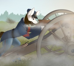 Size: 2250x2000 | Tagged: safe, artist:silverfox057, derpibooru import, oc, oc:rough seas, earth pony, pony, american civil war, beard, cannon, facial hair, smoke, solo