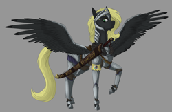 Size: 4000x2600 | Tagged: safe, artist:stray prey, derpibooru import, oc, oc only, oc:veen sundown, pegasus, armor, female, helmet, mare, scabbard, simple background, solo, spread wings, sundown clan, sword, weapon, wings