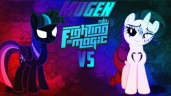 Size: 1280x720 | Tagged: safe, derpibooru import, rarity, twilight sparkle, twilight sparkle (alicorn), alicorn, unicorn, fighting is magic, evil, heart, lil miss rarity, mugen, nightmare twilight, nightmarified, scratches, thumbnail, white eyes