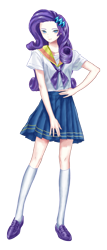 Size: 1757x4092 | Tagged: safe, artist:erim-kawamori, derpibooru import, rarity, human, clothes, female, flats, humanized, necktie, school uniform, schoolgirl, shoes, simple background, skirt, socks, solo, stockings, thigh highs, transparent background