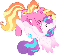 Size: 11151x10493 | Tagged: safe, artist:ejlightning007arts, luster dawn, princess flurry heart, alicorn, pony, unicorn, the last problem, base used, duo, eyes closed, female, flurrydawn, kissing, lesbian, older, older flurry heart, ponytail, shipping, simple background, spread wings, transparent background, wings