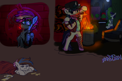 Size: 3000x2000 | Tagged: safe, artist:mjsw, derpibooru import, oc, oc only, oc:breezy, earth pony, pegasus, pony, clothes, female, graffiti, mare, punk, sketch, sketch dump