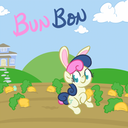 Size: 700x700 | Tagged: safe, artist:atlur, ponerpics import, bon bon, sweetie drops, rabbit, bonafied, bonpun, carrot, cute, deleted from derpibooru, easter, easter egg, garden