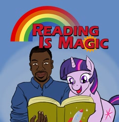 Size: 800x821 | Tagged: safe, artist:atlur, ponerpics import, twilight sparkle, human, deleted from derpibooru, levar burton, reading rainbow