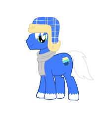 Size: 2500x3000 | Tagged: artist needed, safe, derpibooru import, oc, oc only, oc:bluejam, earth pony, 2021 community collab, clothes, derpibooru community collaboration, earth pony oc, hat, scarf, smiley face, solo