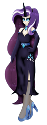 Size: 2809x7374 | Tagged: safe, artist:eeveeglaceon, derpibooru import, nightmare rarity, human, belt, breasts, choker, clothes, dress, evening gloves, female, gloves, grin, high heels, humanized, long gloves, shoes, simple background, smiling, solo, stockings, thigh highs, transparent background