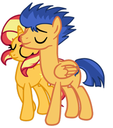 Size: 790x893 | Tagged: safe, artist:gmaplay, derpibooru import, flash sentry, sunset shimmer, pegasus, pony, unicorn, double mane, female, flashimmer, male, shipping, straight