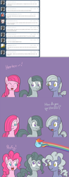 Size: 1125x2878 | Tagged: safe, artist:atlur, ponerpics import, limestone pie, marble pie, pinkie pie, rainbow dash, earth pony, pegasus, pony, alternate hairstyle, ask, ask the pie sisters, blob, chubbie, comic, deleted from derpibooru, flying, hair over one eye, tumblr