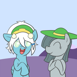 Size: 650x650 | Tagged: safe, artist:atlur, ponerpics import, marble pie, oc, oc:echo the wonderbolt, ask, ask the pie sisters, avatar the last airbender, clothes, costume, deleted from derpibooru, hat, toph bei fong, tumblr