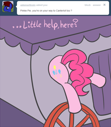 Size: 650x742 | Tagged: safe, artist:atlur, ponerpics import, pinkie pie, earth pony, pony, ask, ask the pie sisters, buttstuck, deleted from derpibooru, plot, solo, stuck, tumblr