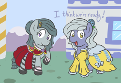 Size: 1000x688 | Tagged: safe, artist:atlur, ponerpics import, limestone pie, marble pie, ask, ask the pie sisters, clothes, deleted from derpibooru, dress, tumblr