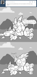 Size: 650x1370 | Tagged: safe, artist:atlur, ponerpics import, limestone pie, ask, ask the pie sisters, comic, deleted from derpibooru, malphite, tumblr